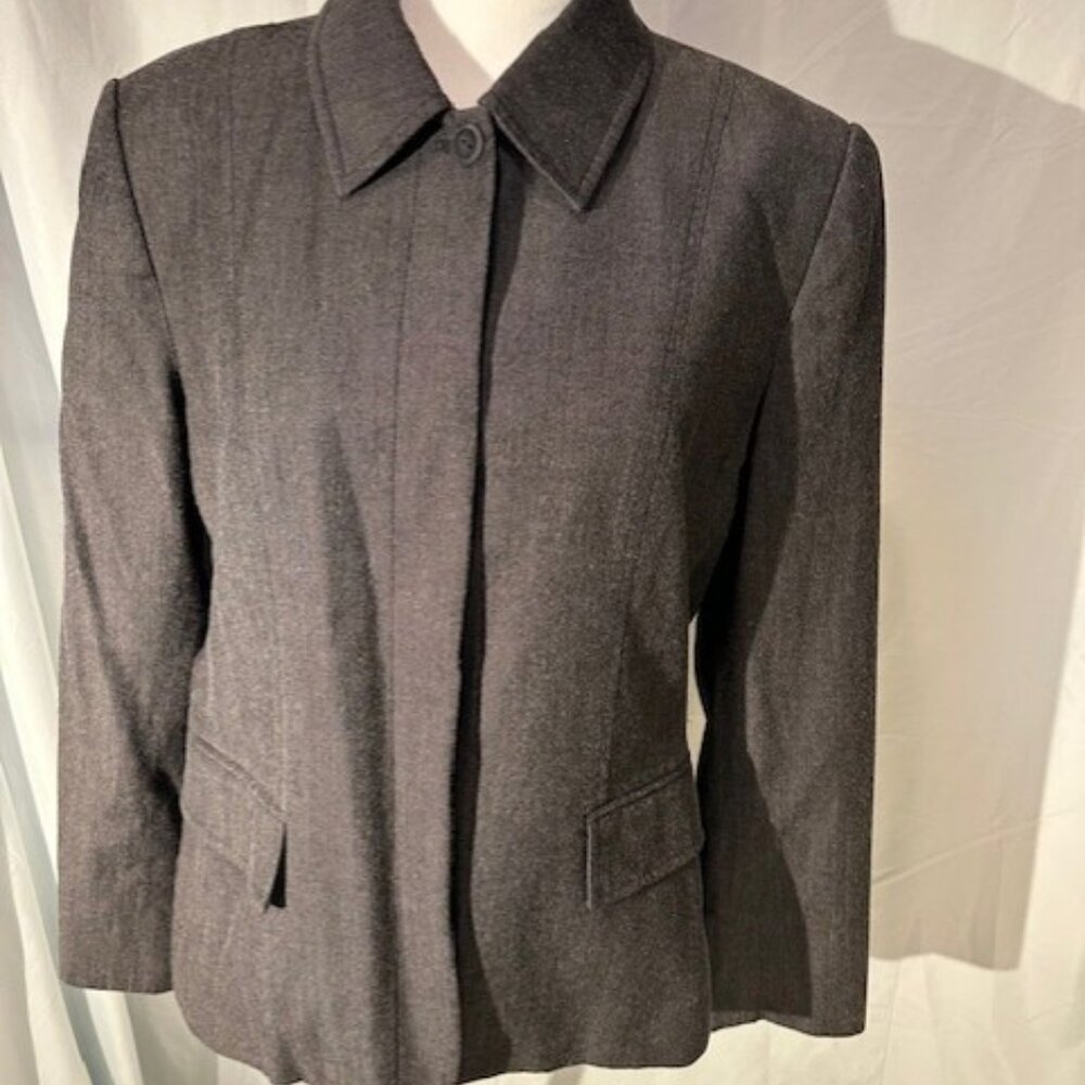 Kasper ASL Black Denim Tailored Blazer Women’s Size 12 Structured Career Jacket - Picture 1 of 11